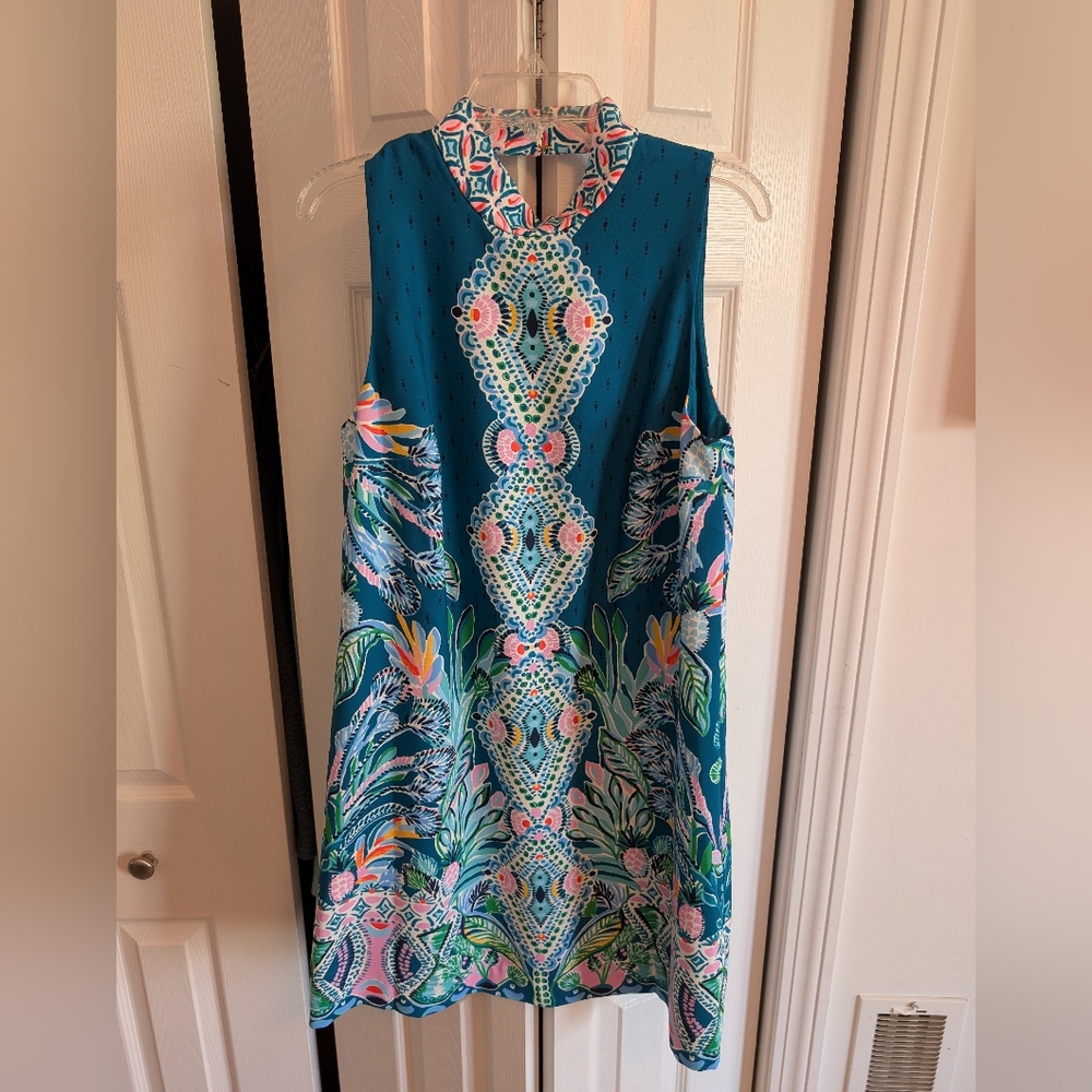 Lilly Pulitzer Brandi Valencia Teal Rain Florist Shift Dress Sz 4
